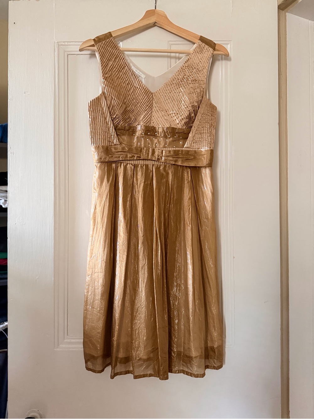 MaxMara Metallic Gold Party Dress with Bow Waist